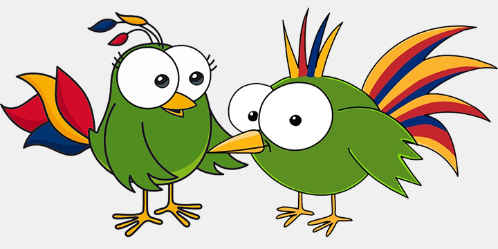 Comic-Zeichnung eines Paradiesvogel-Pärchens