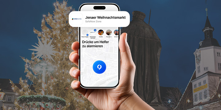 Ein Bild von einem Smartphone, dass sich im Playstore befindet und sich im Herunterladen der App SafeNow befindet.