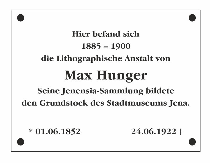 Emaille-Tafel für Max Hunger