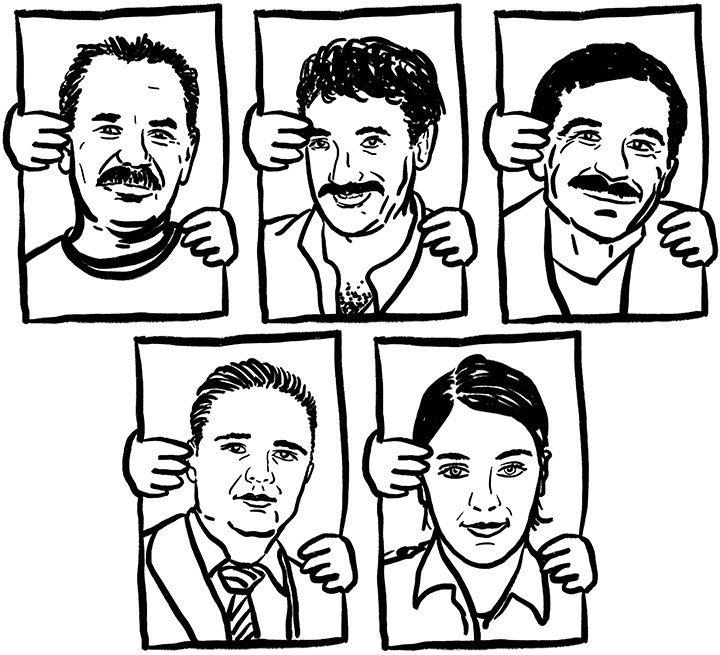 Zeichnungen von İsmail Yaşar, Theodoros Boulgarides, Mehmet Kubaşık, Halit Yozgat, Michèle Kiesewetter
