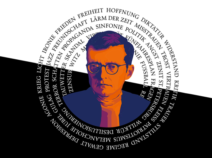 Cover des Saisonbuchs 2025.2026 der Jenaer Philharmonie mit Abbildung von Schostakowitsch