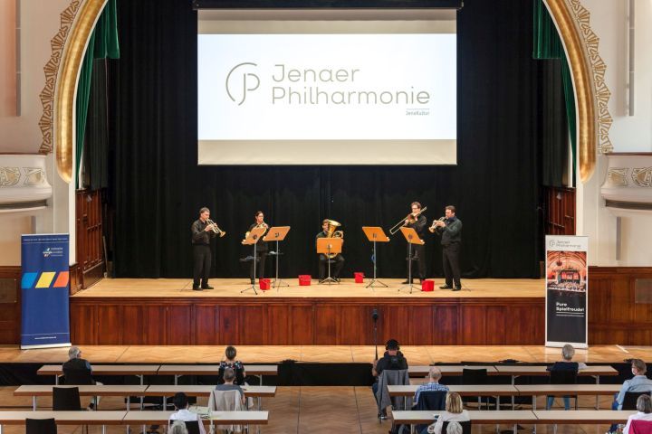 Bläsergruppe der Jenaer Philharmonie im Volkshaus Jena zur Spielzeitpräsentation 2020.2021