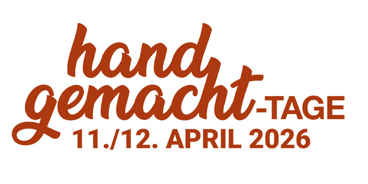 Schriftzug handgemacht-Tage in orange und dem Datum 11./12. April 2026