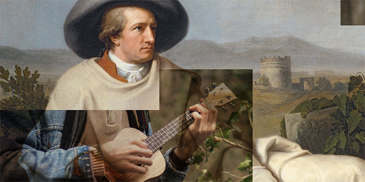 Fotomontage: Goethe mit einer Ukulele
