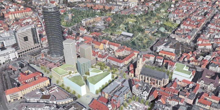 Visualisierung des Zukunftszentrums für Deutsche Einheit und Europäische Transformation auf dem Eichplatz in Jena  ©Thomas Müller | Van Reimann Architekten
