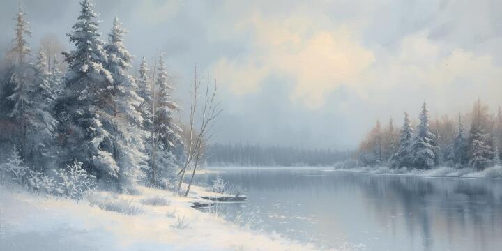 Schneebedeckte Winterlandschaft auf Leinwand 