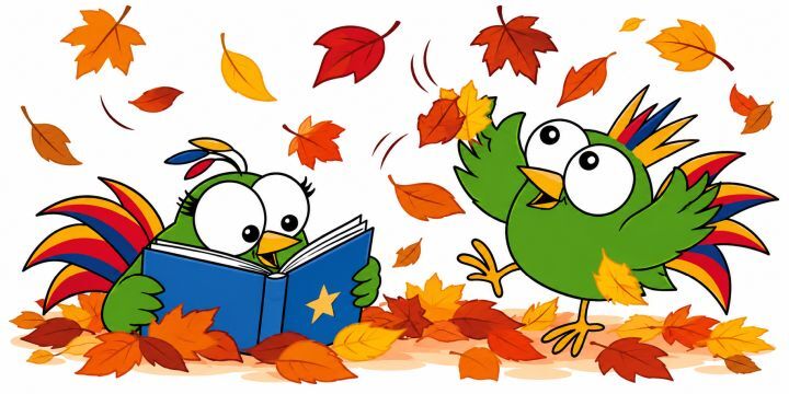 Adam & Eva im Herbstlaub mit Buch und Spaß 