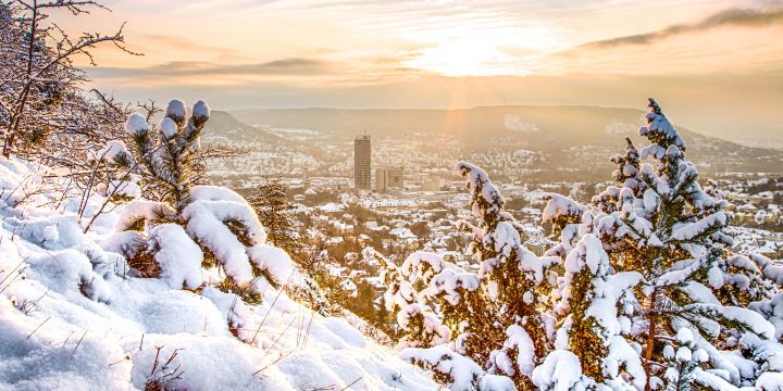 Blick auf Jena im Schnee  &copy;JenaKultur, Jenaparadies