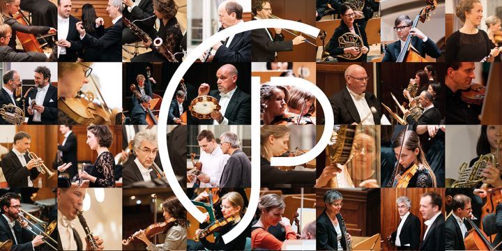 Collage aus Musiker:innen der Jenaer Philharmonie mit einem geschwungenen "P" in der Bildmitte  © JenaKultur, Christoph Worsch, Tina Peißker, Christoph Staemmler