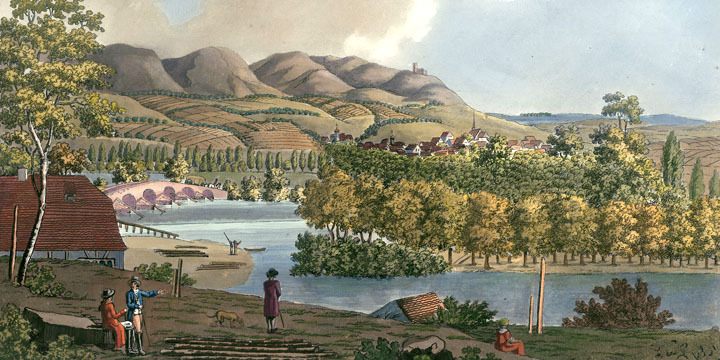 Landschaftsgemälde "Lobdeburg bei Jena" aus dem späten 18. Jahrhundert